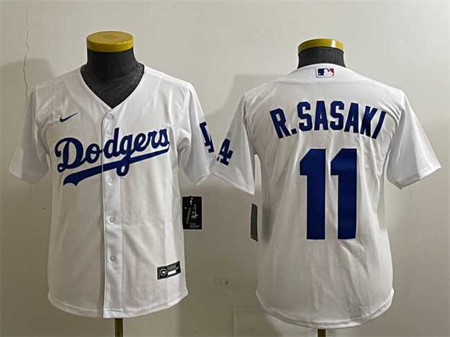 Youth Los Angeles Dodgers #11 Roki Sasaki White Cool Base Stitched Jersey